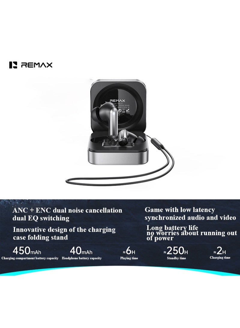 REMAX True Wireless Bluetooth Earbuds, ENC Call Noise Cancelling, ANC Active Noise Cancelling Headphones, Foldable Charging Case Stand, Low Latency Gaming Earbuds for Music & Calls - Image 2